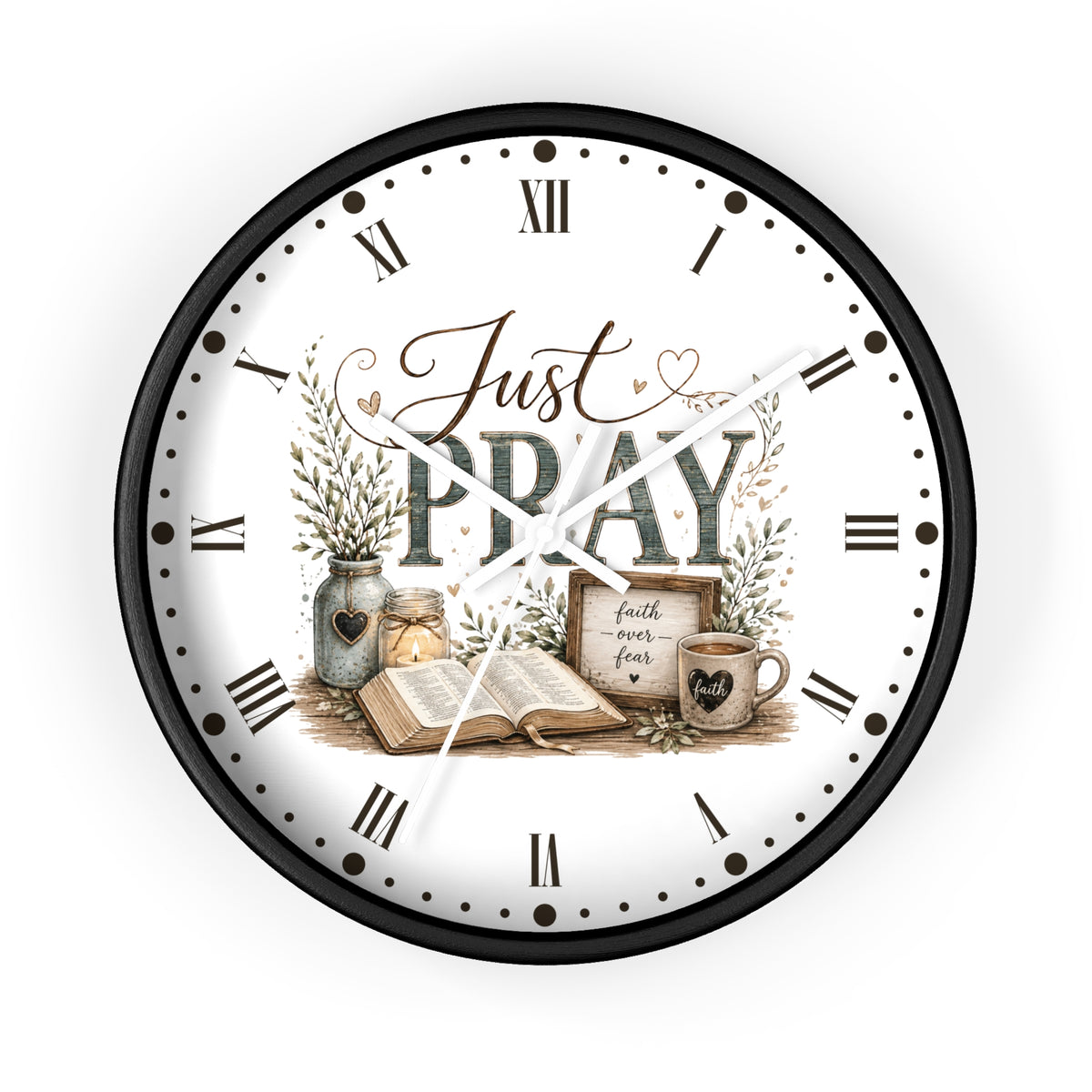 Just Pray Decorative Wall Clock — Rustic Faith-Inspired Home Decor