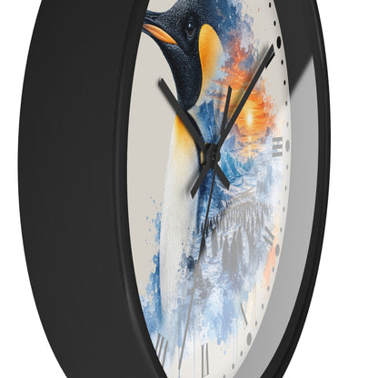 King Penguin Sunset Wall Clock — Arctic Animal Scenic Decor