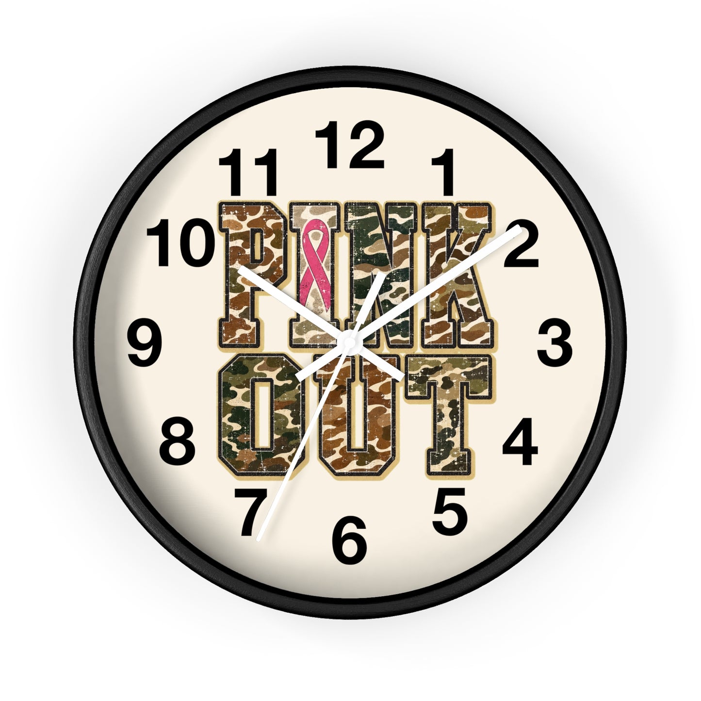 Cancer Awareness Wall Clock —  Camo Ribbon "Pink Out" Support Gift