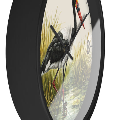 Red Billed Crane Wall Clock – Vintage Marsh Bird Clock for Nature Lovers
