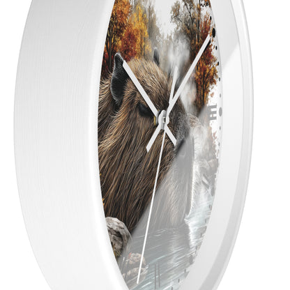 Capybara Autumn Wall Clock with Roman Numerals — Nature-Inspired Animal Decor