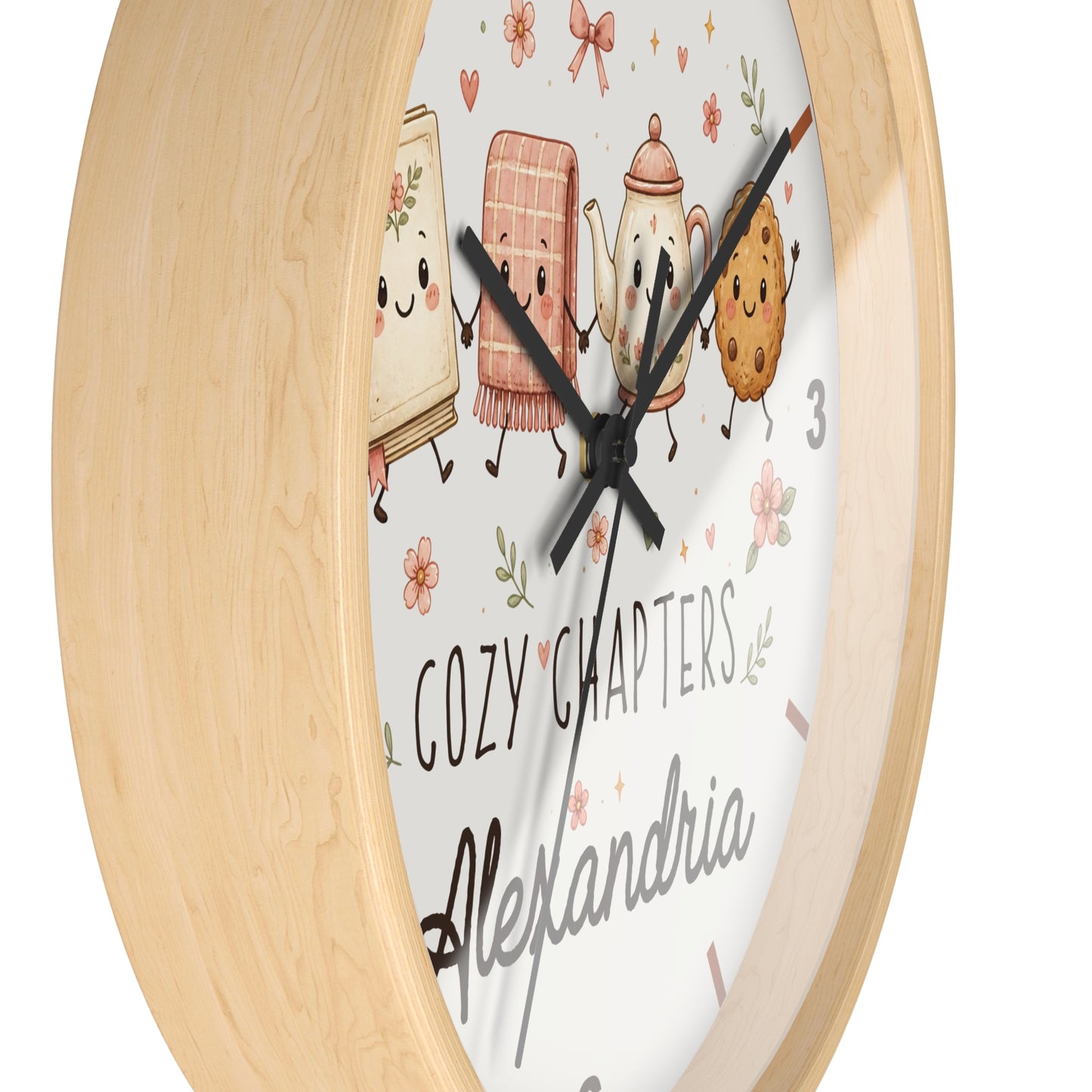 Cozy Chapters Personalized Wall Clock | Cute Book & Tea Kids Room Decor