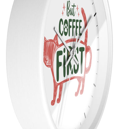 But Coffee First Coffee Cat Wall Clock | Cute Hand Drawn Kitchen Decor