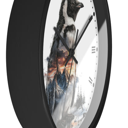 Penguin Mountain Landscape Wall Clock with Roman Numerals — Nature Scenic Animal Decor
