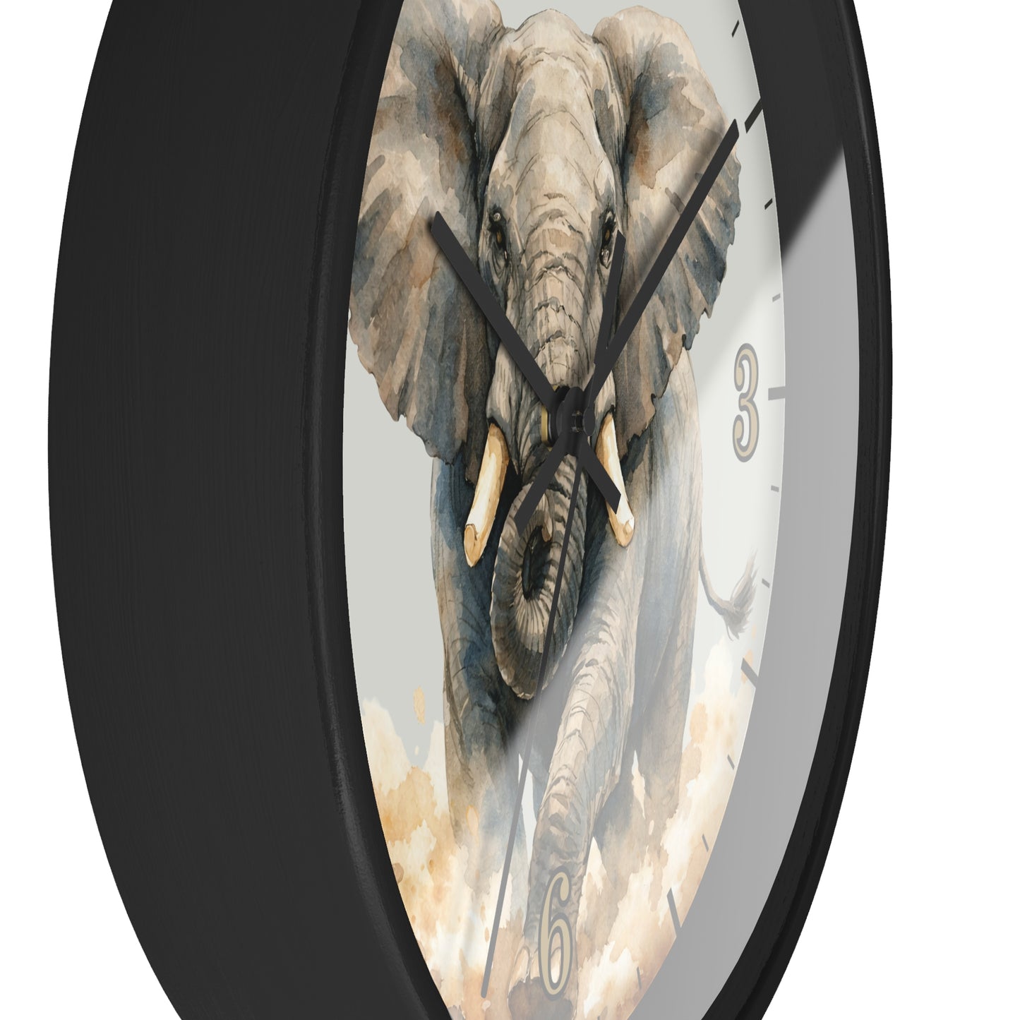 Charging Africn Elephant Wall Clock — Majestic Watercolor Safari Home Décor