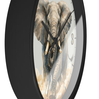Charging Africn Elephant Wall Clock — Majestic Watercolor Safari Home Décor
