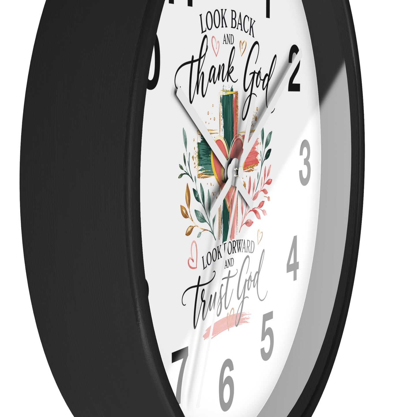 Look Forward And Trust Wall Clock —  Floral Cross Christian Home Decor