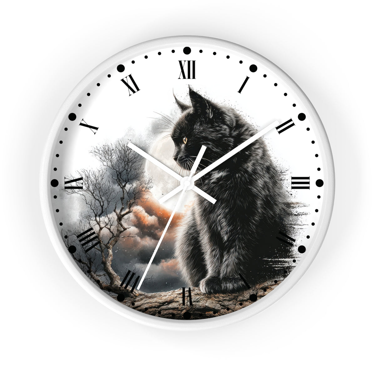 Black Cat Full Moon Wall Clock —  Cat Lovers Decor