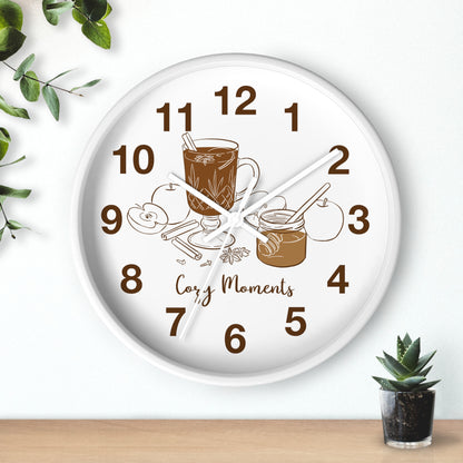 Hand Drawn Cozy Moments Wall Clock  | Autumn Spice Coffee Kitchen Decor