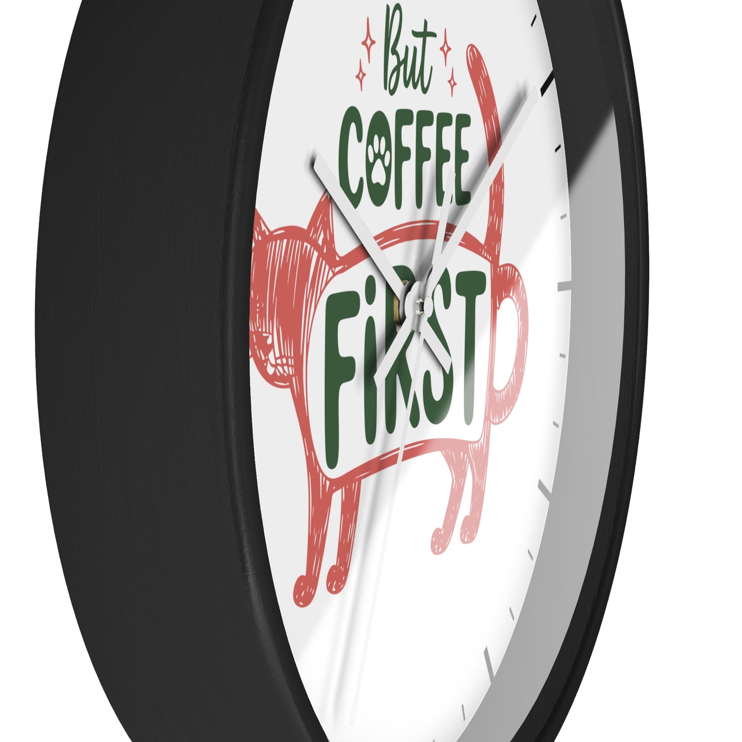 But Coffee First Coffee Cat Wall Clock | Cute Hand Drawn Kitchen Decor
