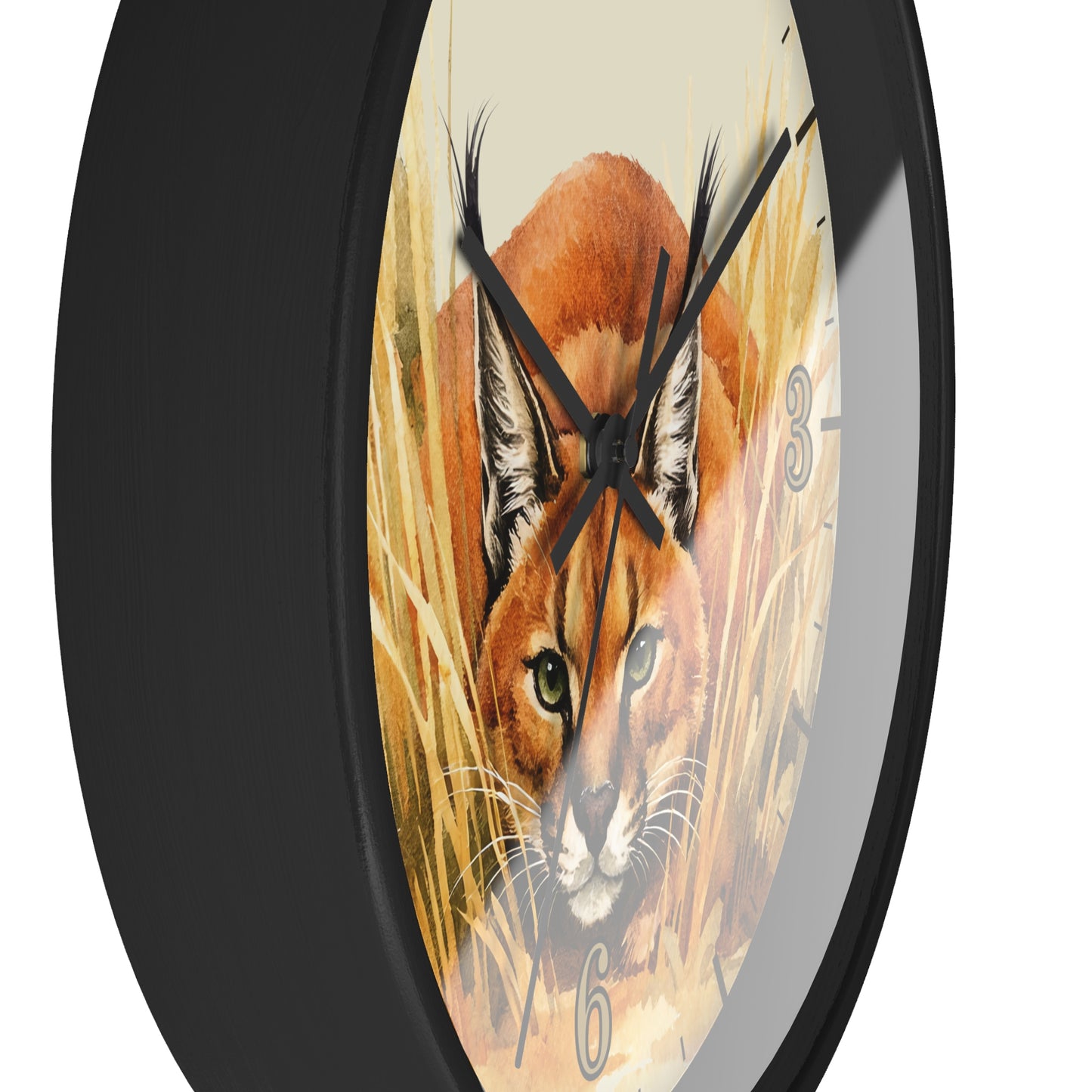 Caracal Cat Wall Clock — Wild Safari Animal Watercolor Art Decor