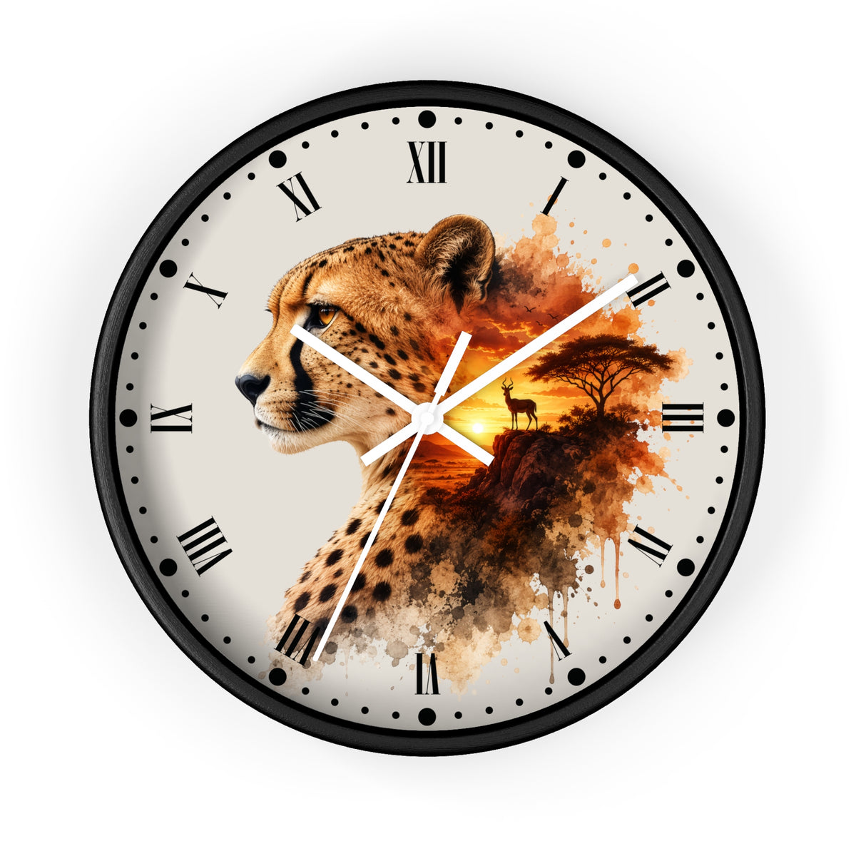 Cheetah Sunset Wall Clock — African Safari Wildlife Decor