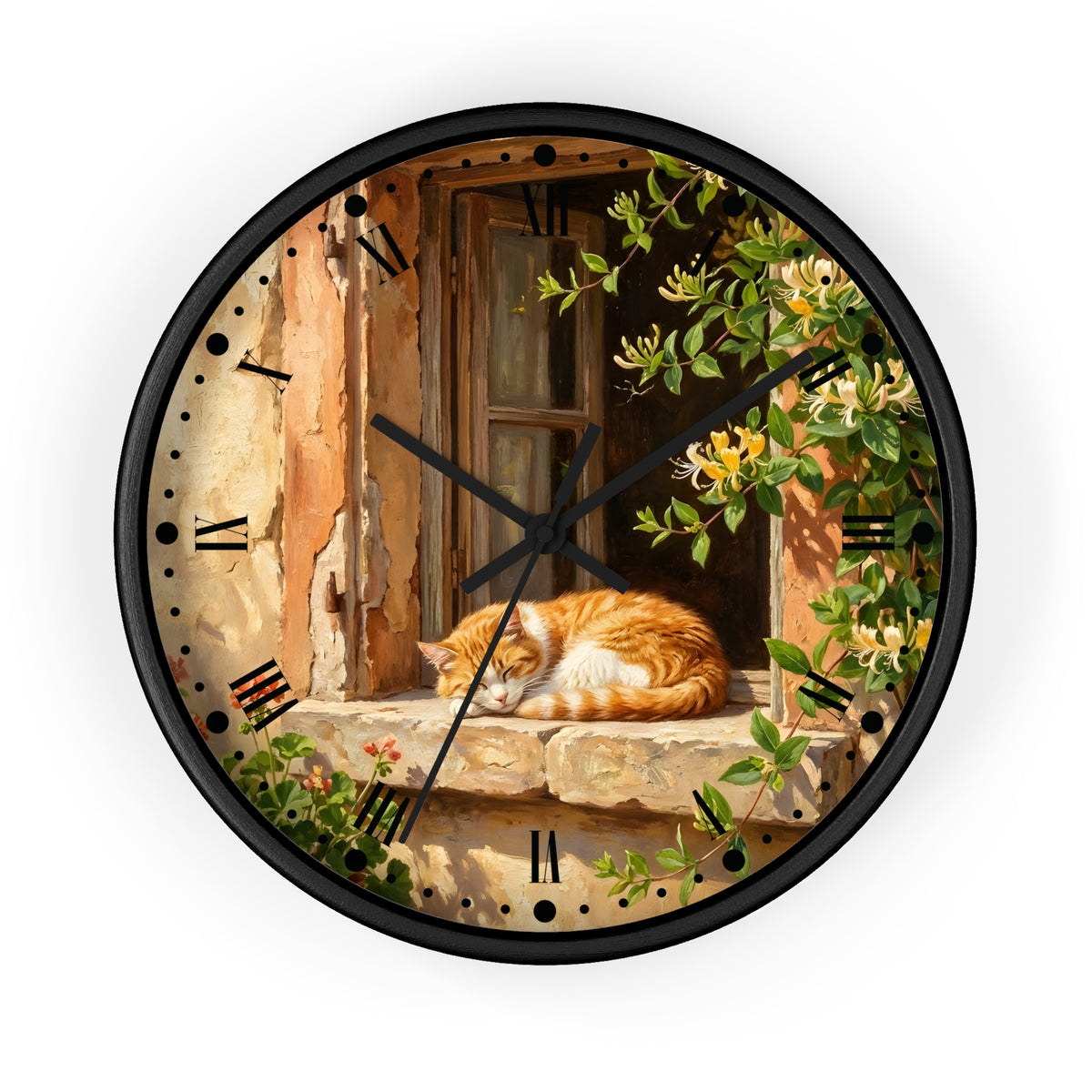 Sleeping Ginger Cat Wall Clock — Rustic Animal Home Decor