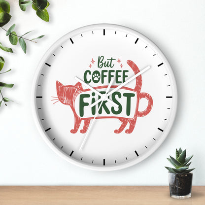But Coffee First Coffee Cat Wall Clock | Cute Hand Drawn Kitchen Decor