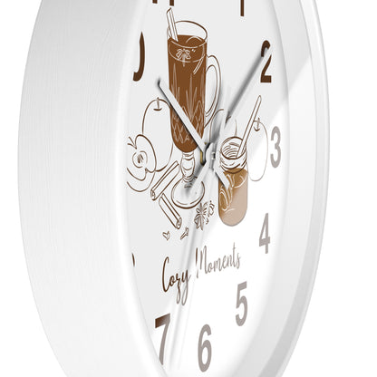 Hand Drawn Cozy Moments Wall Clock  | Autumn Spice Coffee Kitchen Decor