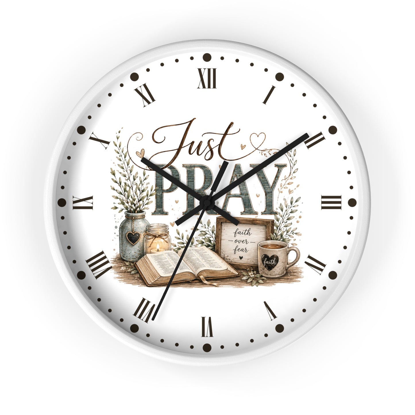 Just Pray Decorative Wall Clock — Rustic Faith-Inspired Home Decor