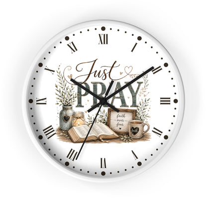 Just Pray Decorative Wall Clock — Rustic Faith-Inspired Home Decor