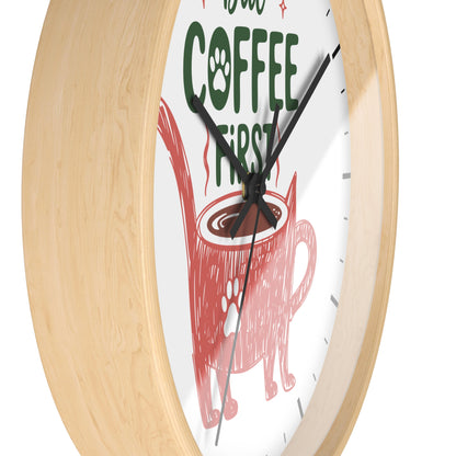 But Coffee First Cat Mug Wall Clock | Cute Cat Lover Kitchen Decor