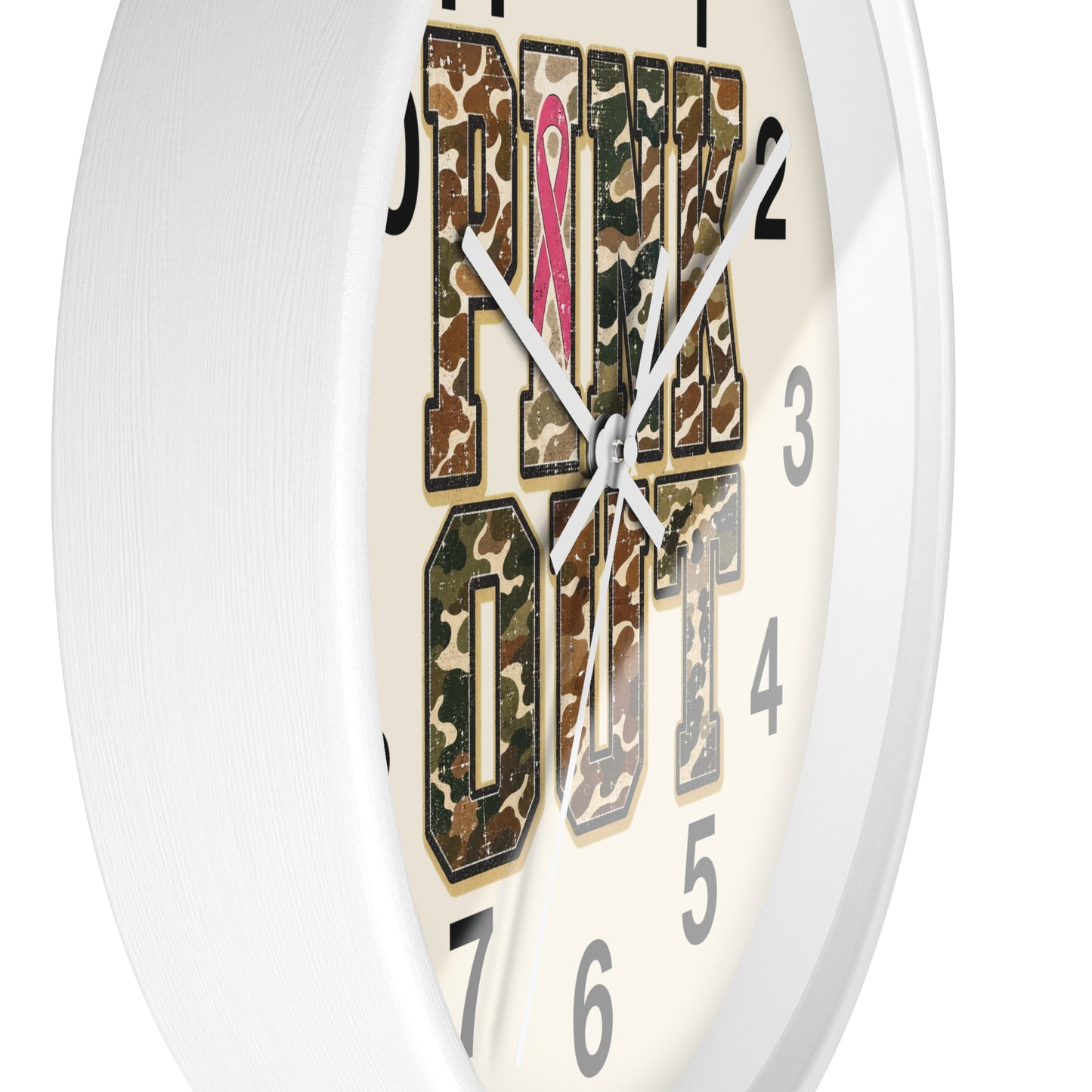 Cancer Awareness Wall Clock —  Camo Ribbon "Pink Out" Support Gift