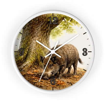 Wild Boar Forest Wall Clock — Rustic Woodland Home Decor