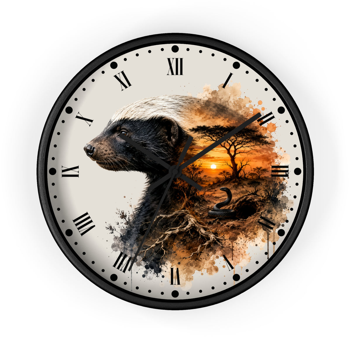 Badger Sunset Wall Clock — Wildlife Art Home Decor