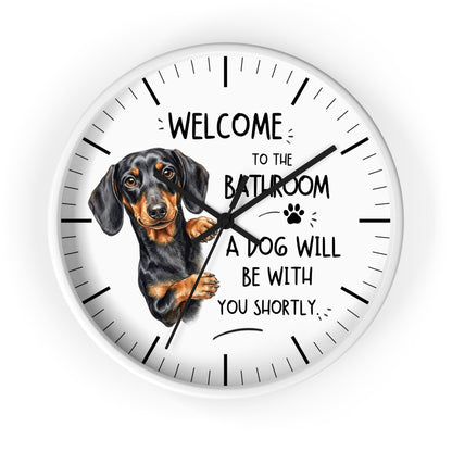 Peeking Dachshund Bathroom Wall Clock — Funny Dog Will Be With You Shortly