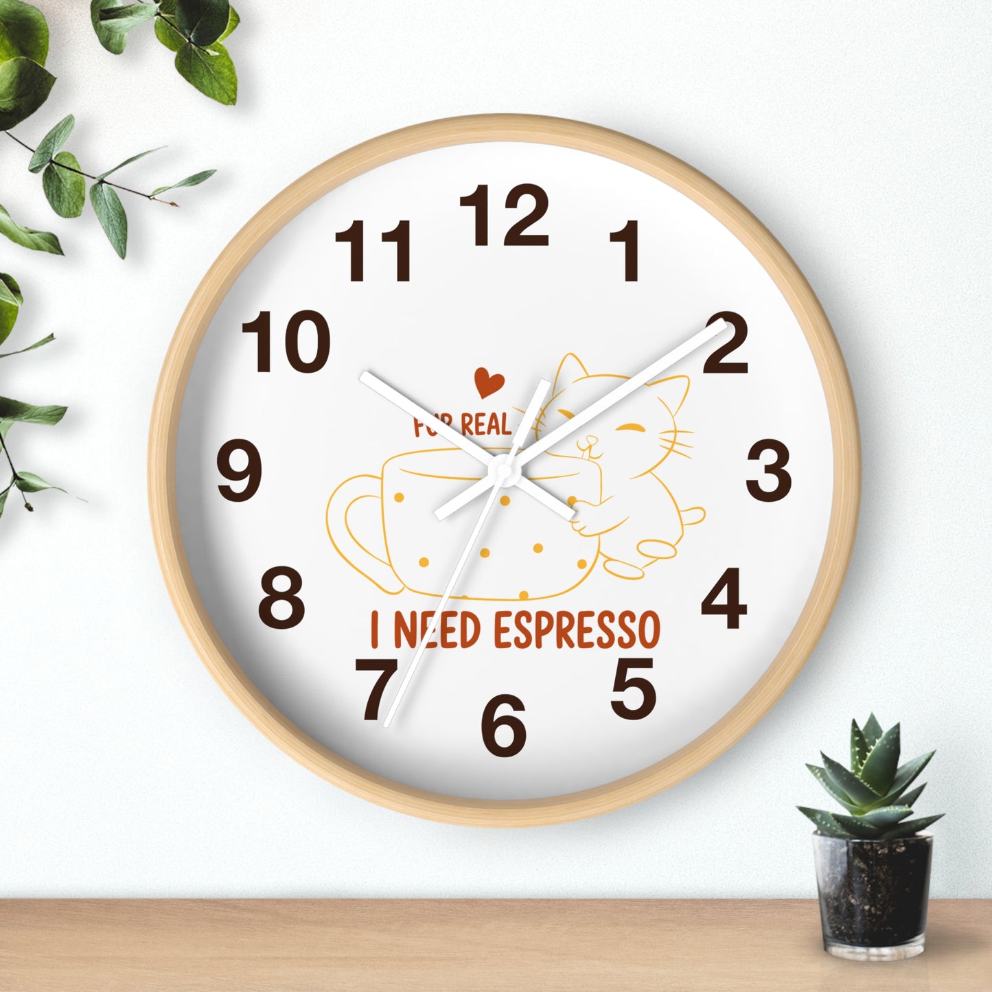 I Need Espresso Wall Clock | Cute Cat & Coffee Kitchen Decor