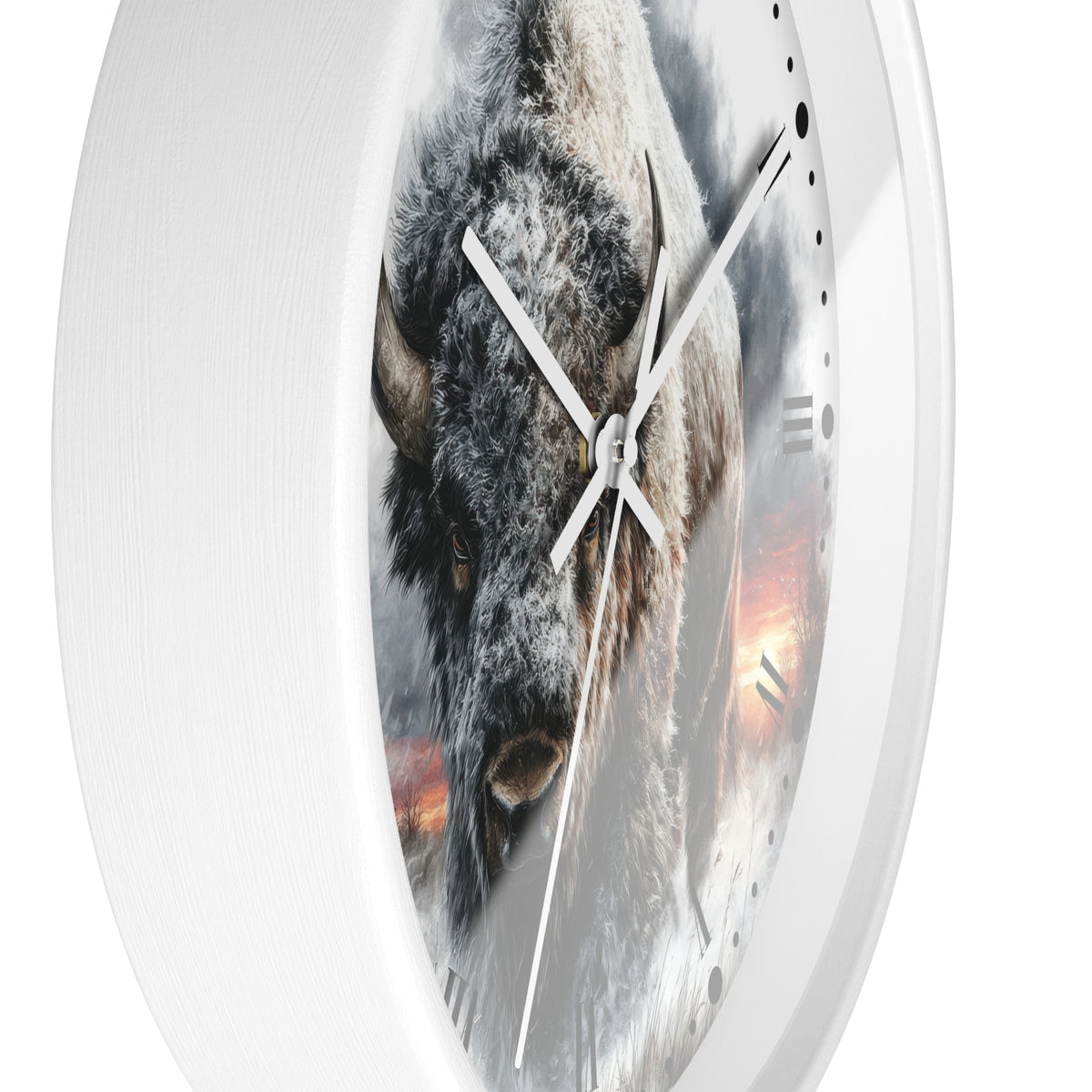 Bison Sunrise Wall Clock with Roman Numerals — Rustic Buffalo Decor