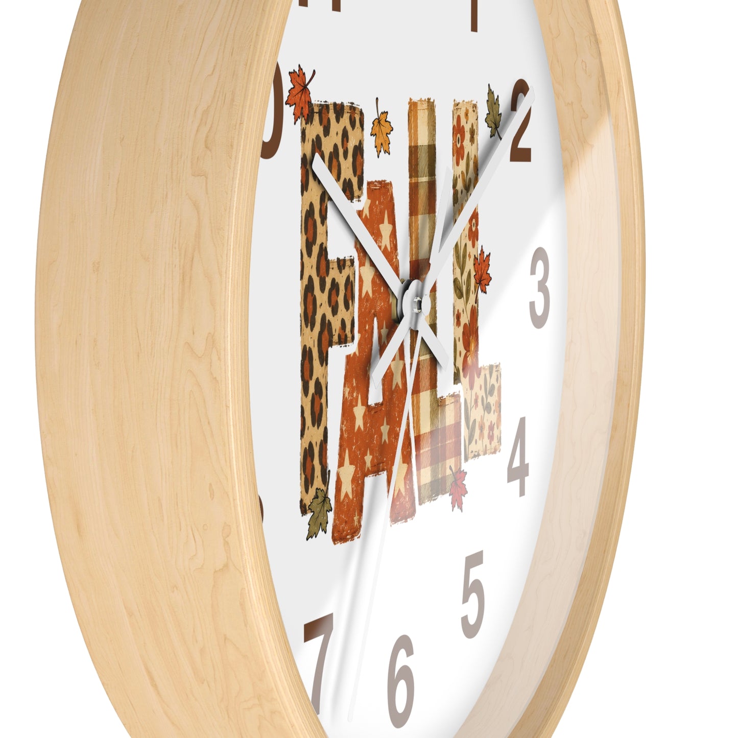 Fall Pattern Wall Clock | Autumn Leaves, Plaid & Leopard Accent Home Decor