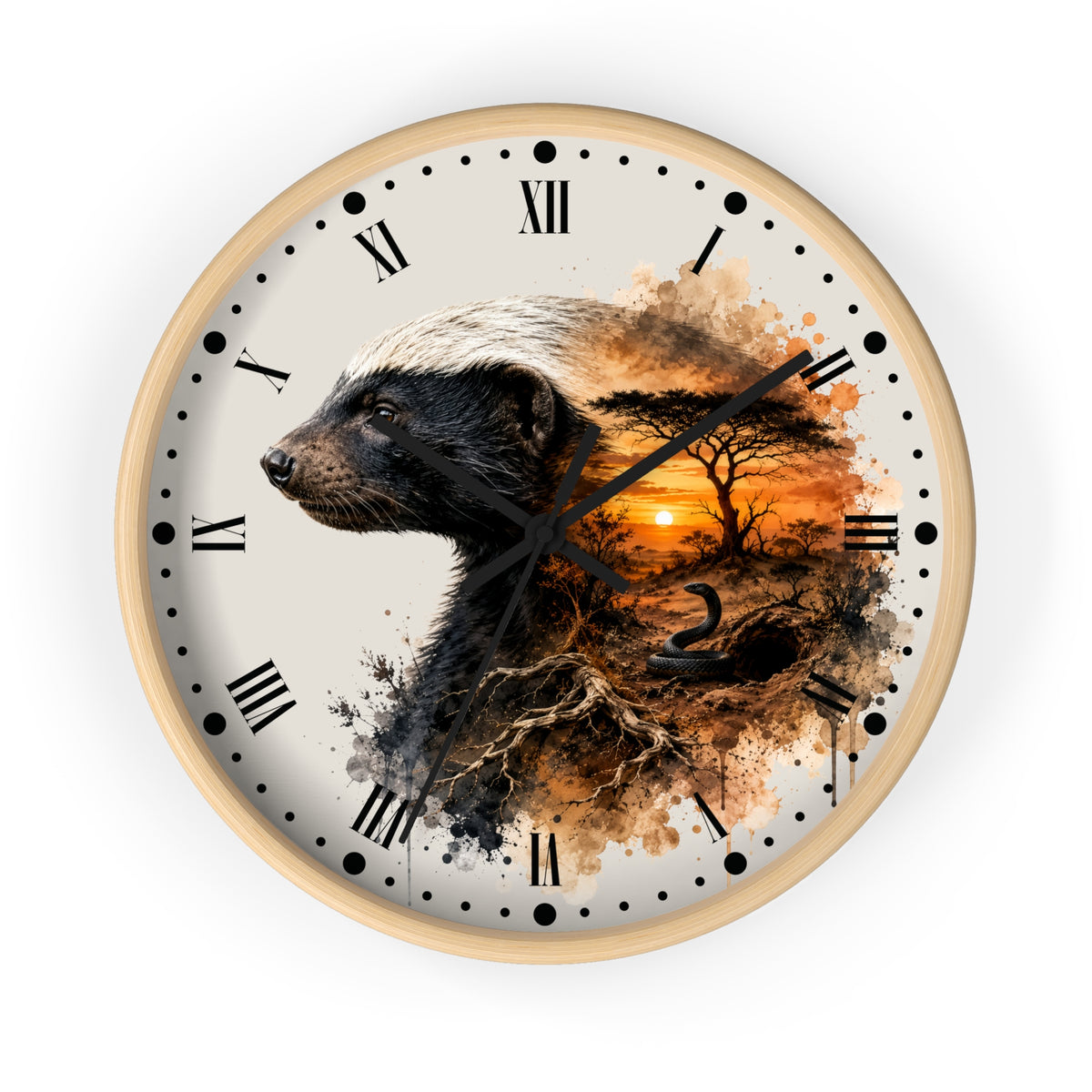 Badger Sunset Wall Clock — Wildlife Art Home Decor