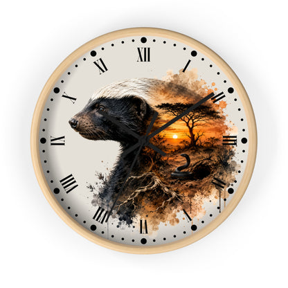 Badger Sunset Wall Clock — Wildlife Art Home Decor
