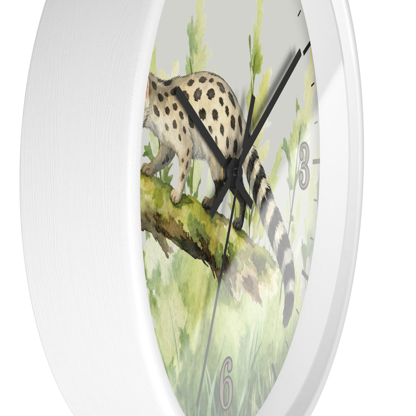 Watercolor Genet Cat Wall Clock - Safari Animal Decor