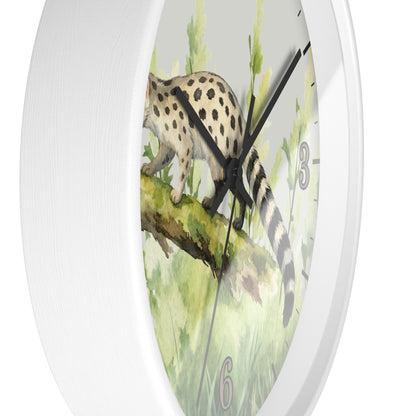 Watercolor Genet Cat Wall Clock - Safari Animal Decor