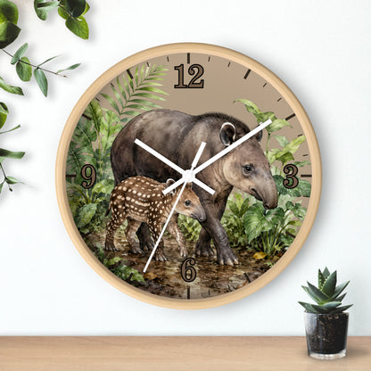 Tapir Mom & Baby Wall Clock — Jungle Nursery Animal Decor