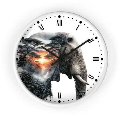 Elephant Sunset Wall Clock — Safari Silhouette Decor