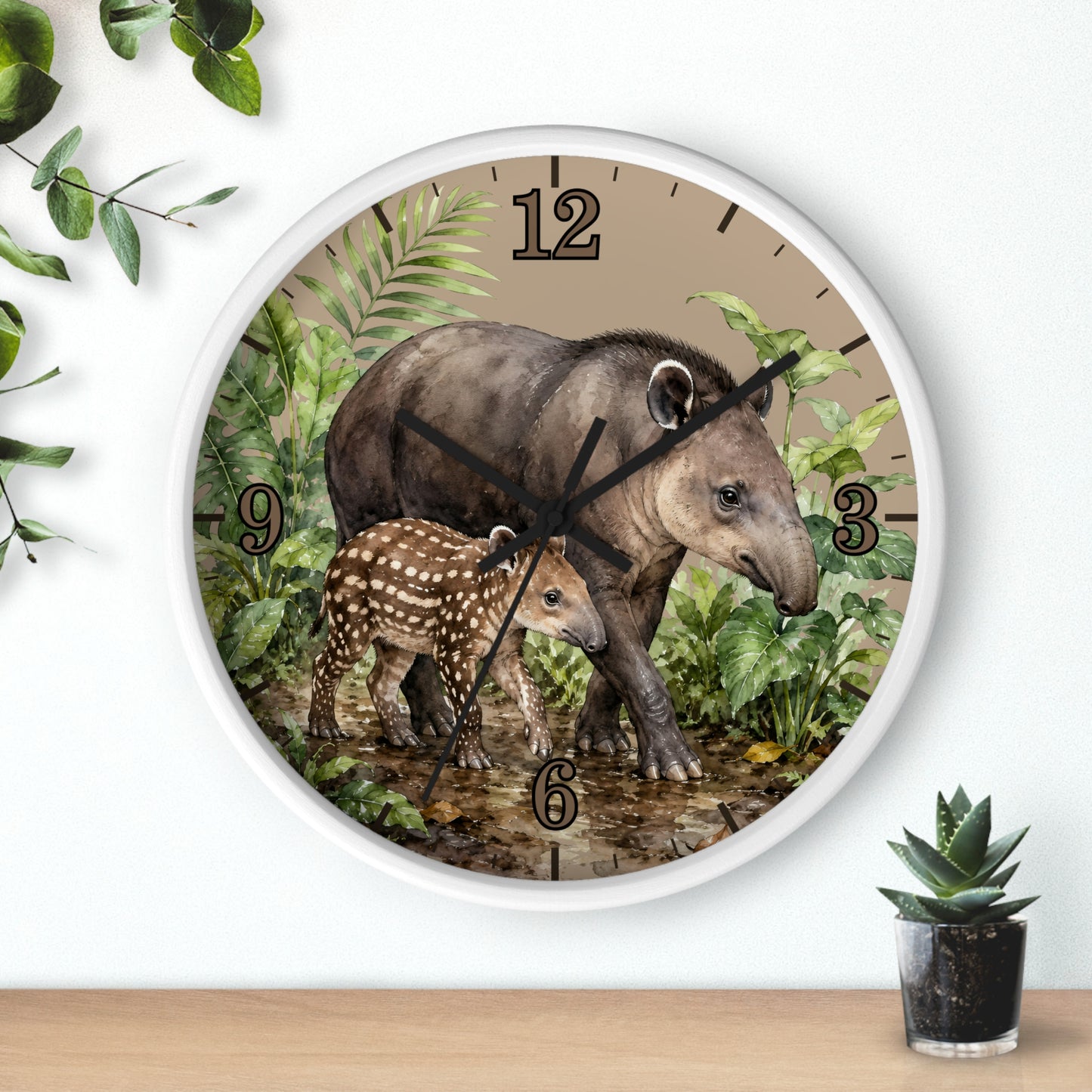 Tapir Mom & Baby Wall Clock — Jungle Nursery Animal Decor