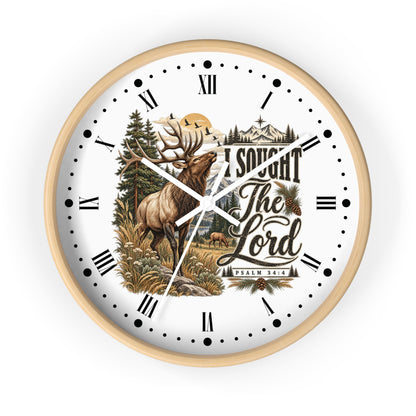 Rustic Elk Wall Clock – “I Sought The Lord” Psalm 34:4 Christian Home Decor