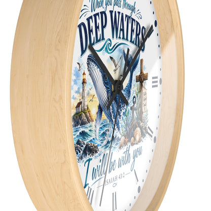 Christian Inspirational Wall Clock — 'When You Pass Through Deep Waters' (Isaiah 43:2)