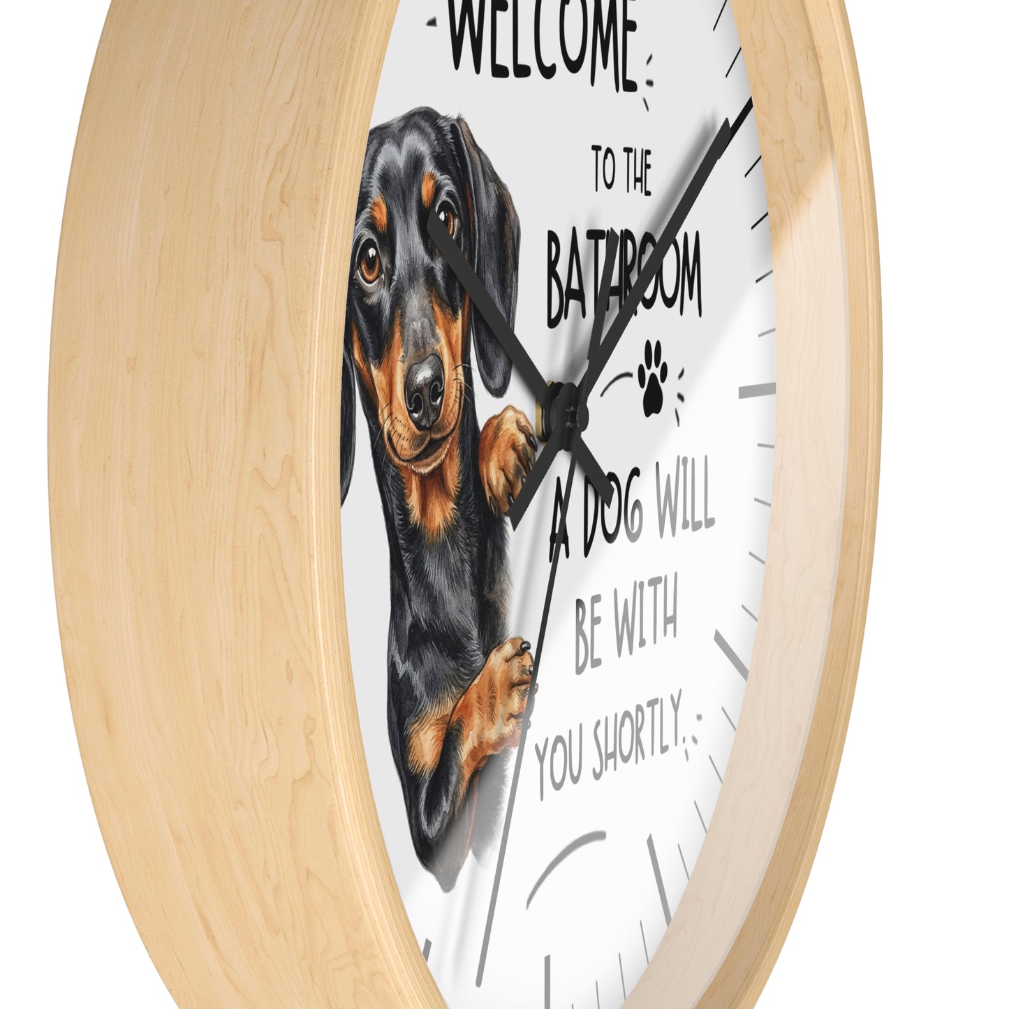 Peeking Dachshund Bathroom Wall Clock — Funny Dog Will Be With You Shortly