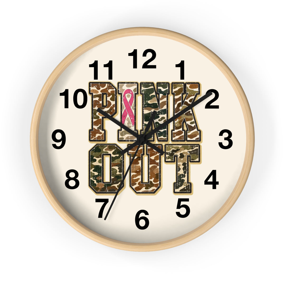 Cancer Awareness Wall Clock —  Camo Ribbon "Pink Out" Support Gift