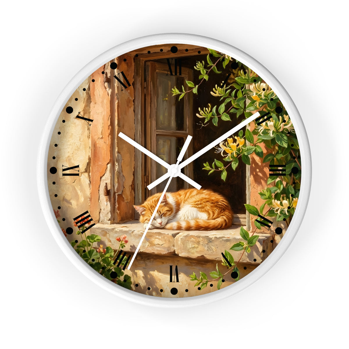 Sleeping Ginger Cat Wall Clock — Rustic Animal Home Decor