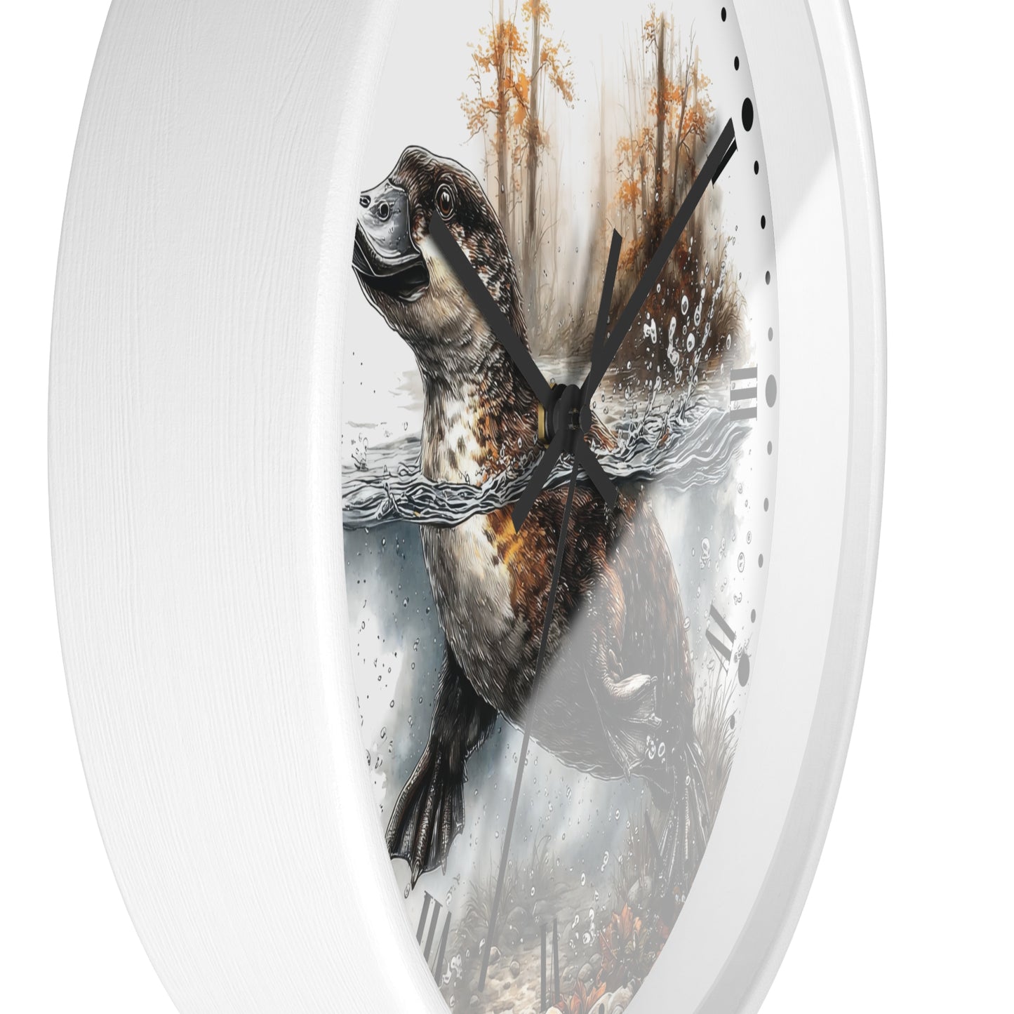 Duckbill Platypus Wall Clock with Roman Numerals — Rustic Woodland Animal Decor