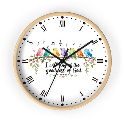 Bible Verse Bird Wall Clock — 'I Will Sing the Goodness of God'
