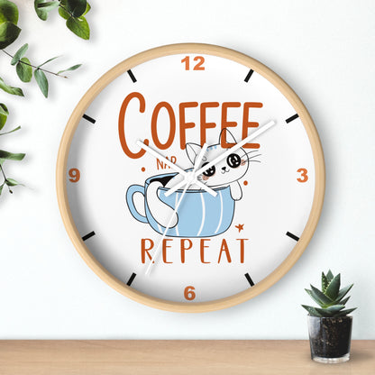 Coffee Nap Repeat Wall Clock | Cute Cat in Mug Kitchen Decor