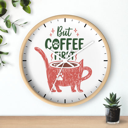 But Coffee First Cat Mug Wall Clock | Cute Cat Lover Kitchen Decor