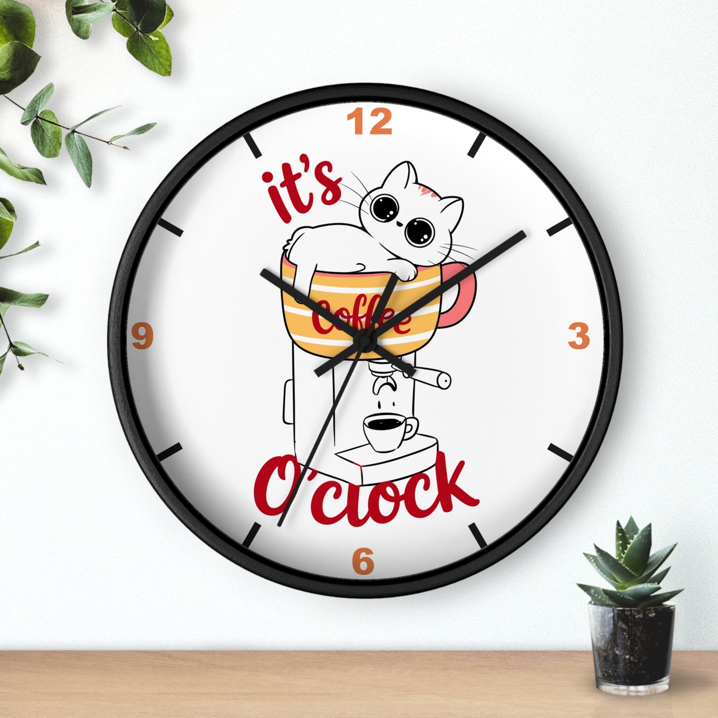 Cat Kitchen Wall Clock | " It's Coffee O'clock"