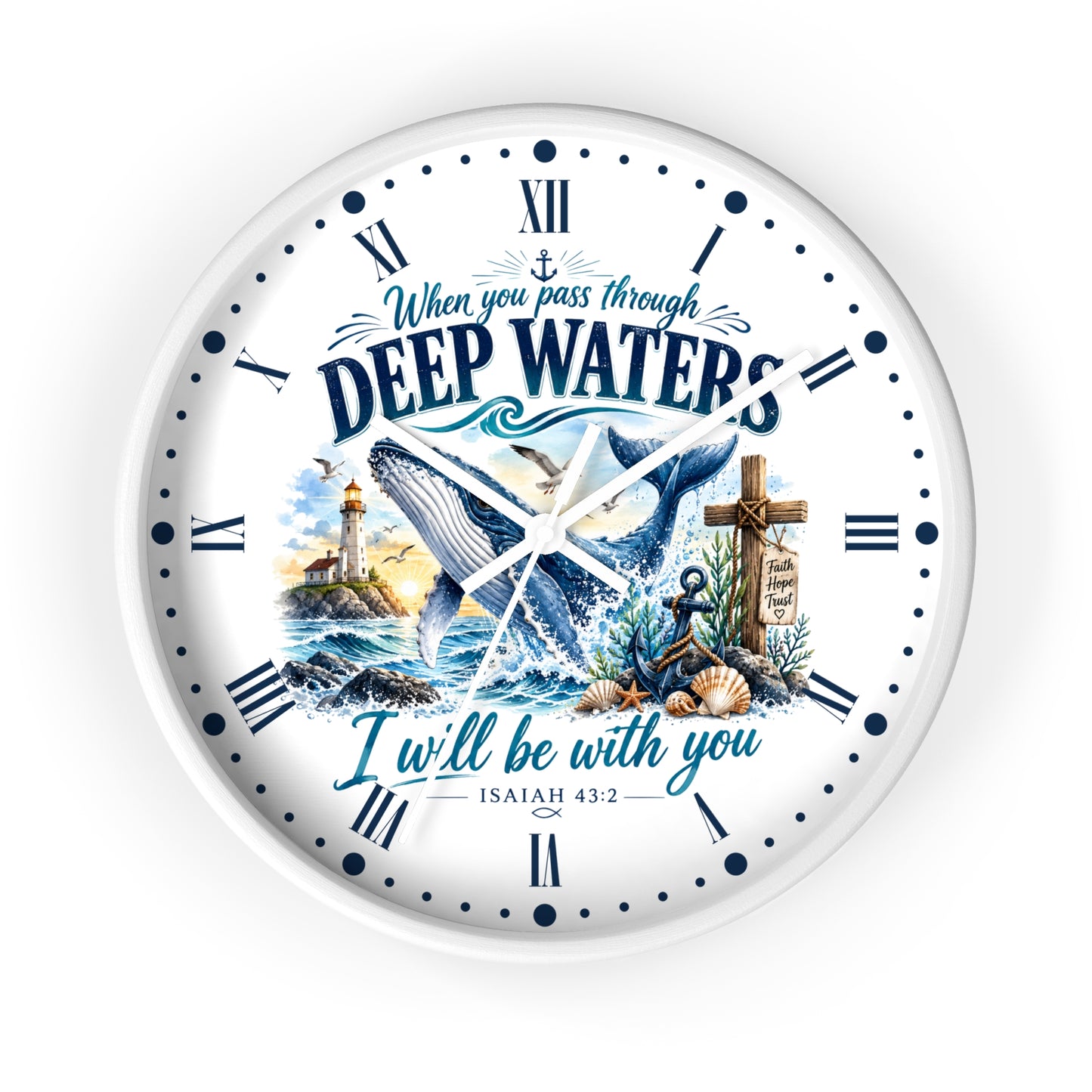 Christian Inspirational Wall Clock — 'When You Pass Through Deep Waters' (Isaiah 43:2)