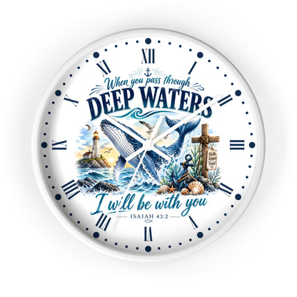 Christian Inspirational Wall Clock — 'When You Pass Through Deep Waters' (Isaiah 43:2)