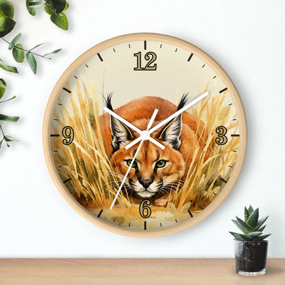 Caracal Cat Wall Clock — Wild Safari Animal Watercolor Art Decor