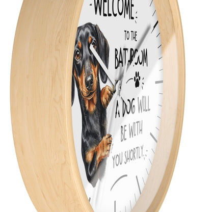 Peeking Dachshund Bathroom Wall Clock — Funny Dog Will Be With You Shortly